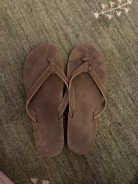 Rainbow Brown Leather Flip Flop Sandals